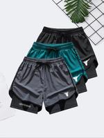 Men's 2 in 1 Double Layer Drawstring Waist Gym Shorts, Casual Comfortable Breathable Quick Drying Anti-exposure Pocket Shorts...