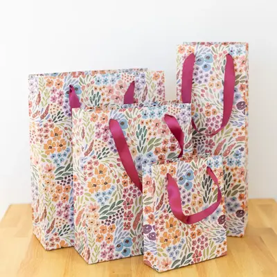 Floral Gift Bag - choose from four matching sizes with ribbon handles
