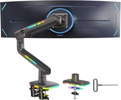 HUANUO RGB/Non-RGB Monitor Arm for Ultrawide Screens up to 57″/49'', Heavy-Duty Single Mount Holds 44 lbs, Fully Adjustable...