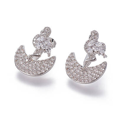 Brass Micro Pave Cubic Zirconia Dangle Stud Earrings