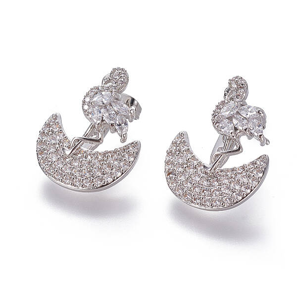 Brass Micro Pave Cubic Zirconia Dangle Stud Earrings