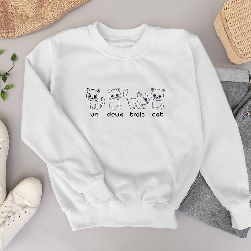 Cat Sweatshirt, Un Deux Trois Cat Sweatshirt , Funny Cat Shirt, French Cat Shirt, Cute Cat Sweater, Cat Mom Shirt, Cats Frenc...