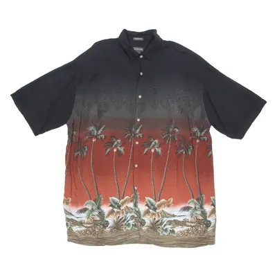ST. JOHN'S BAY Island Style Tall Mens Hawaiian Shirt Black Floral XL