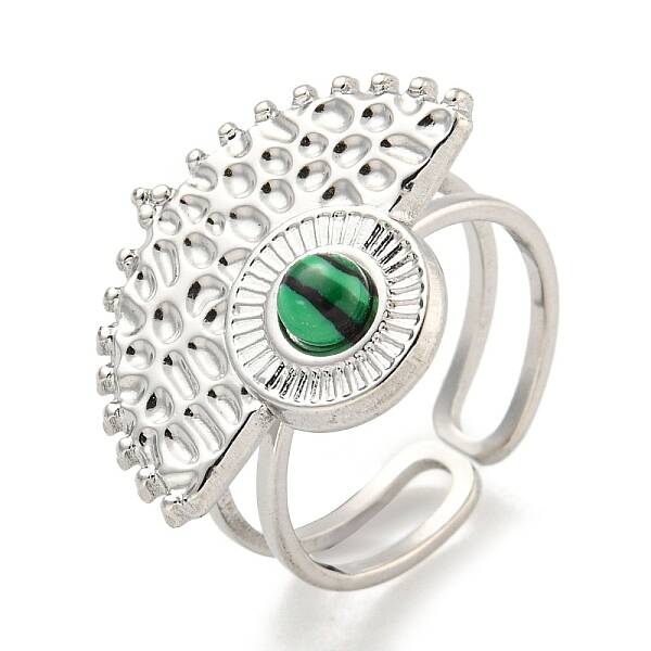 304 Stainless Steel Synthetic Malachite Cuff Rings