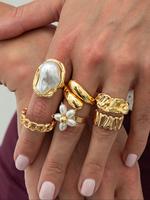 Fashion Exaggerated Baroque Flower Joint Ring, Stackable Rings, Vintage Personality Faux Pearl Ring Set, Fashion Accessories ...