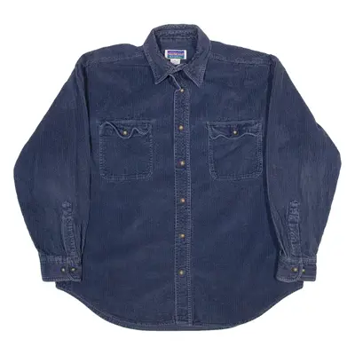 NORTHCREST Mens Corduroy Shirt Blue Striped Long Sleeve L