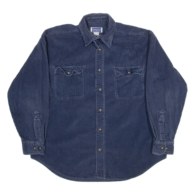 NORTHCREST Mens Corduroy Shirt Blue Striped Long Sleeve L