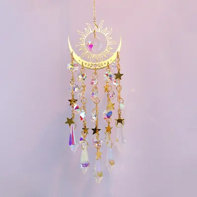 Crystal Sun Catcher, 1 pcs Glossy Suncatcher with Artificial Crystals, Handmade Rainbow Maker Indoor Outdoor Decor for Window...