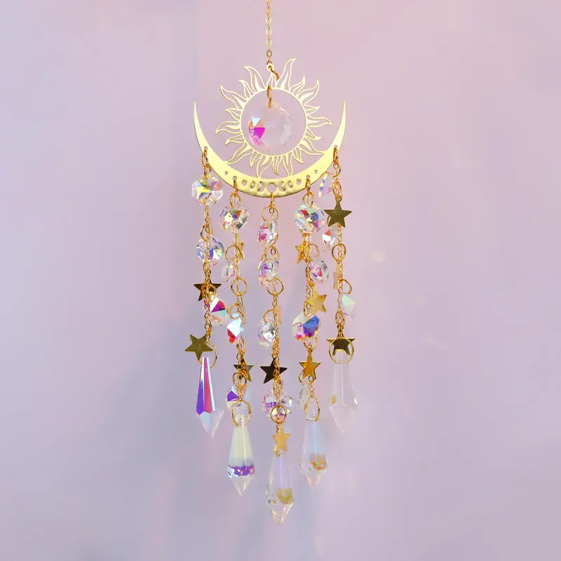 Crystal Sun Catcher, 1 pcs Glossy Suncatcher with Artificial Crystals, Handmade Rainbow Maker Indoor Outdoor Decor for Window...