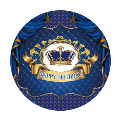 Aperturee Navy And Gold Crown Circle Happy Birthday Backdrop | Round Backdrop | Round Birthday Backdrop | Happy Birthday Roun...