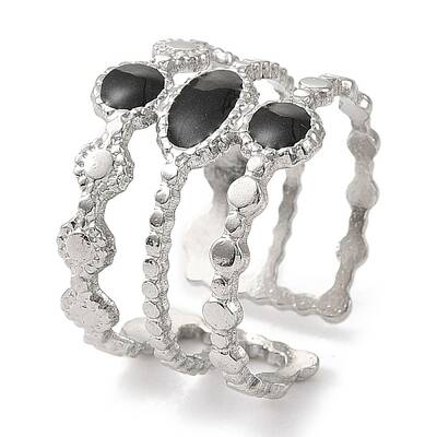 Oval 304 Stainless Steel Enamel Open Cuff Rings for Women