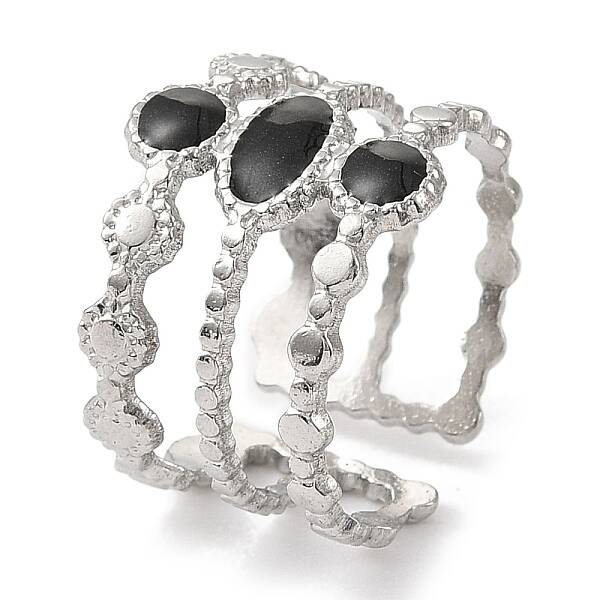 Oval 304 Stainless Steel Enamel Open Cuff Rings for Women