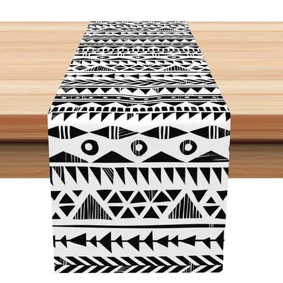 Black White Indian Patterns Vintage Table Runner - Aperturee