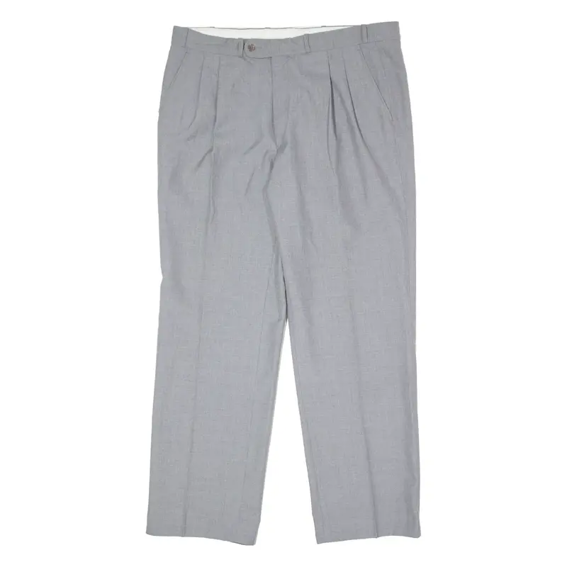 PKZ OF SWITZERLAND Pleated Mens Trousers Grey Regular Straight W38 L30