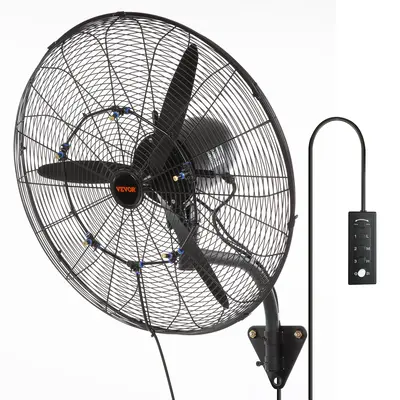 VEVOR Wall-Mount Misting Fan, 24 Inch, 3-speed High Velocity Max. 7000 CFM, Waterproof Oscillating Industrial Wall Fan, Comme...