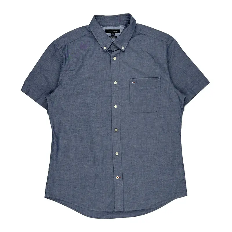 Tommy Hilfiger Short Sleeve Shirt - Large Blue Cotton | Size: large