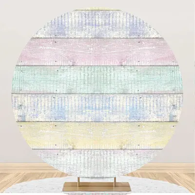 Colorful Faded Wooden Wall Circle Birthday Backdrop - Aperturee