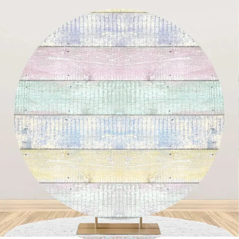 Colorful Faded Wooden Wall Circle Birthday Backdrop - Aperturee