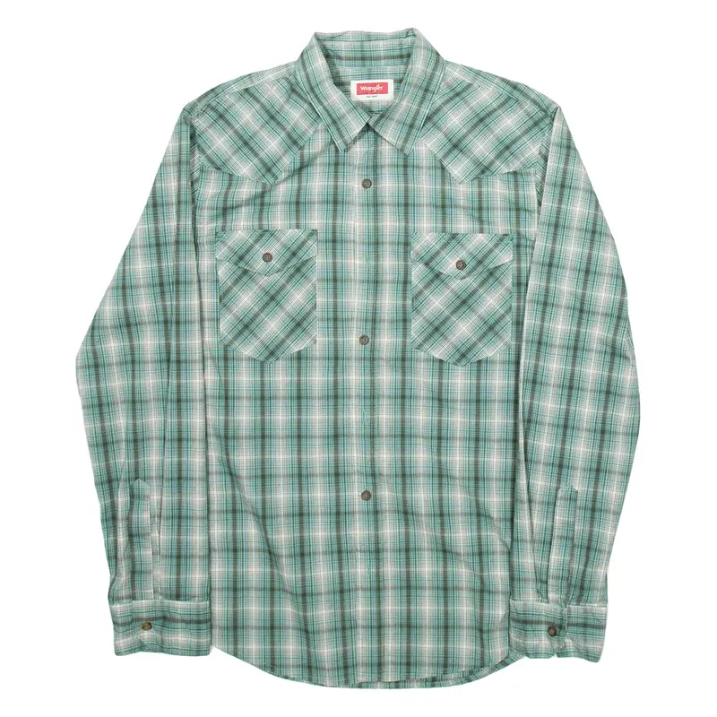 WRANGLER Mens Shirt Green Check Long Sleeve S