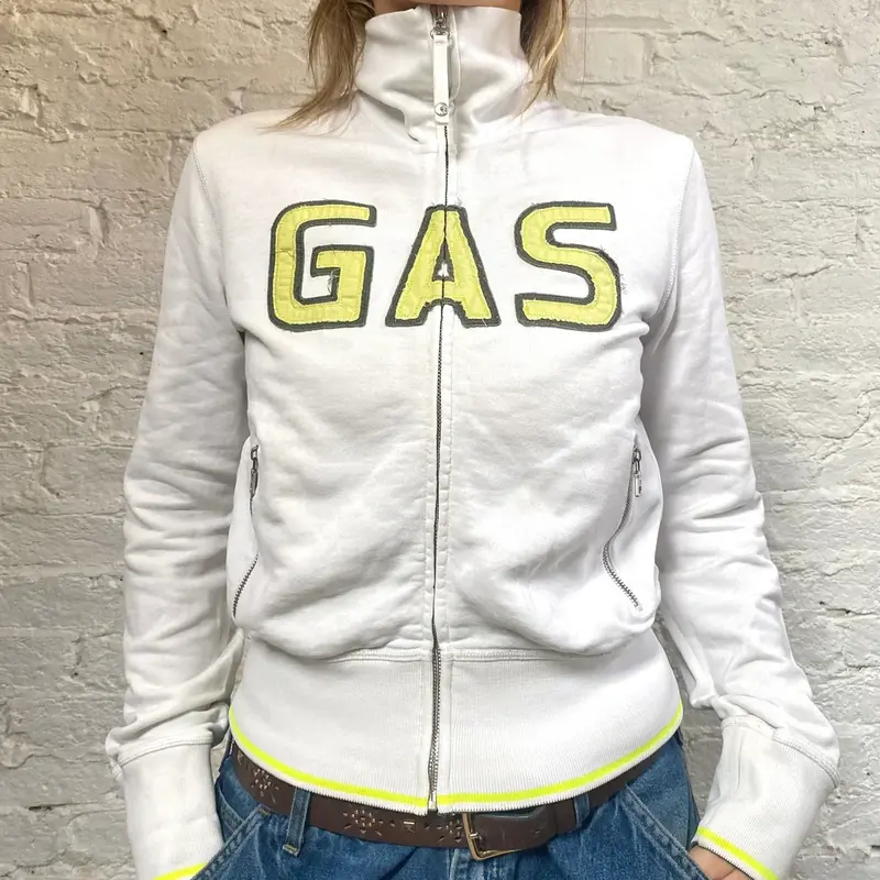Gas Spellout Zip Up - Medium White Cotton