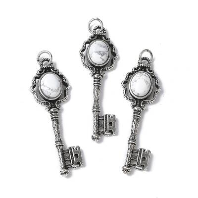 Key Brass Natural Howlite Big Pendants