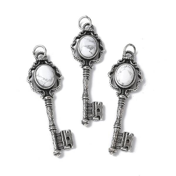 Key Brass Natural Howlite Big Pendants