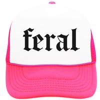 Feral Trucker Hat for Women and Teens - Gothic Font Neon Summer Snapback - Trendy Adjustable Cap - Funny Trucker Hat