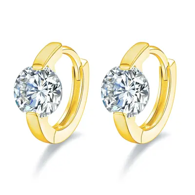 18K Gold Moissanite Round Hoop Earrings