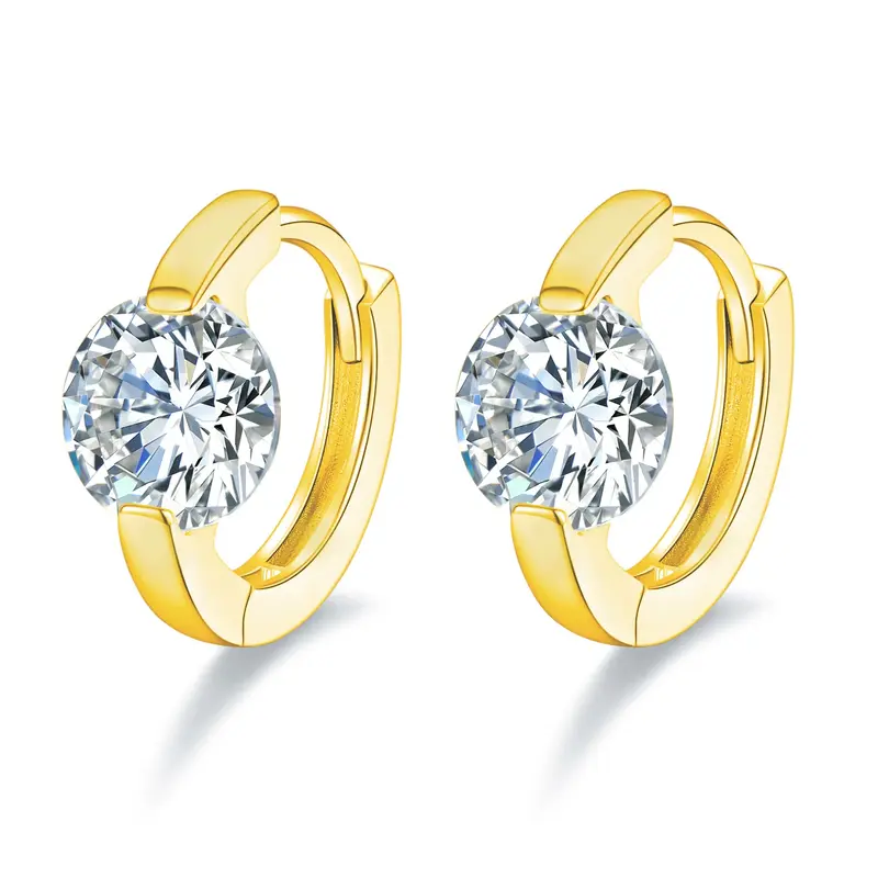 18K Gold Moissanite Round Hoop Earrings