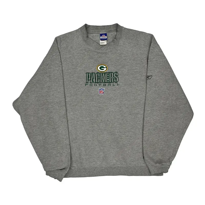 Green Bay Packers Reebok Nfl Sweatshirt - Large Grey Cotton Blend