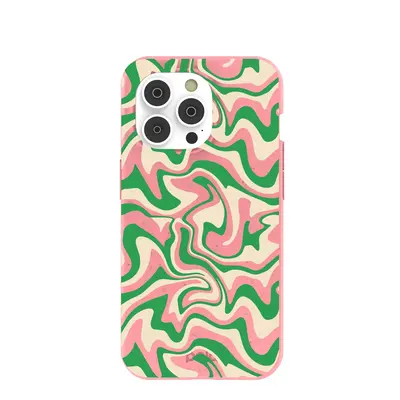 Bubblegum Pink Funky Waves iPhone 14 Pro Case