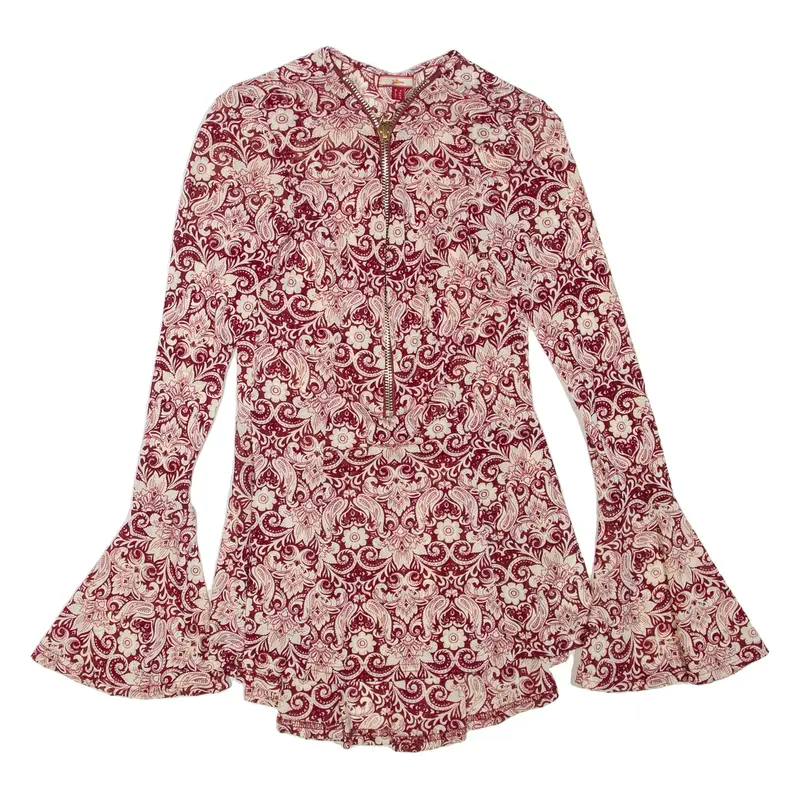 JOE BROWNS Womens Printed Blouse Maroon V-Neck Long Sleeve Floral UK 8