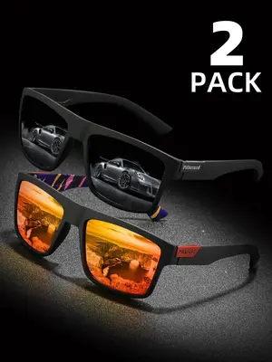 Punk Style Square Frame Tinted Lens Sunglasses (2 Pairs), Outdoor Sports Sunglasses, Summer Outfits 2024 Sunglasses for Men &...