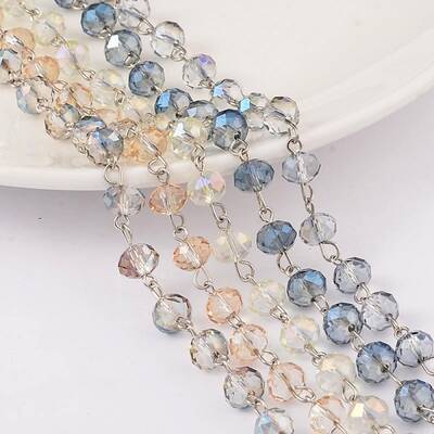 Faceted Rondelle Handmade Electroplate Glass Beads Chains