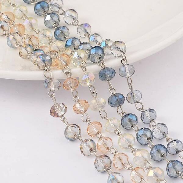 Faceted Rondelle Handmade Electroplate Glass Beads Chains