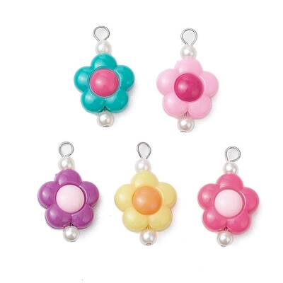 Two Tone Opaque Acrylic Beads with 304 Stainless Steel Flat Head Pins Pendants