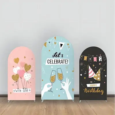 Pink Black Lets Celebrate Birthday Arch Backdrop Kit - Aperturee