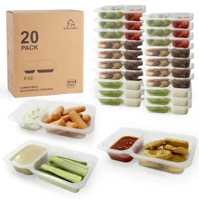 MACTANO Bigger Snack Container Reusable Snack Box with Lid, BPA-Free Double Compartment Plastic Container for Sauce Storage B...