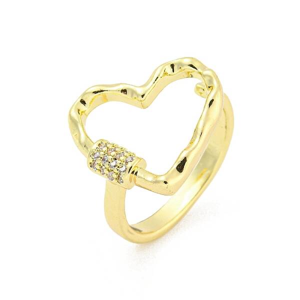 Heart Brass Micro Pave Clear Cubic Zirconia Open Cuff Rings