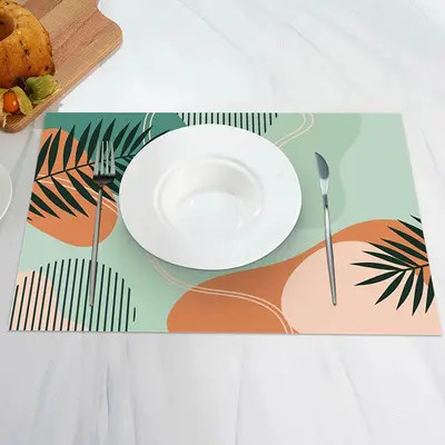 Abstract Green Leaf Lines Orange Set Of 4 Placemats - Aperturee