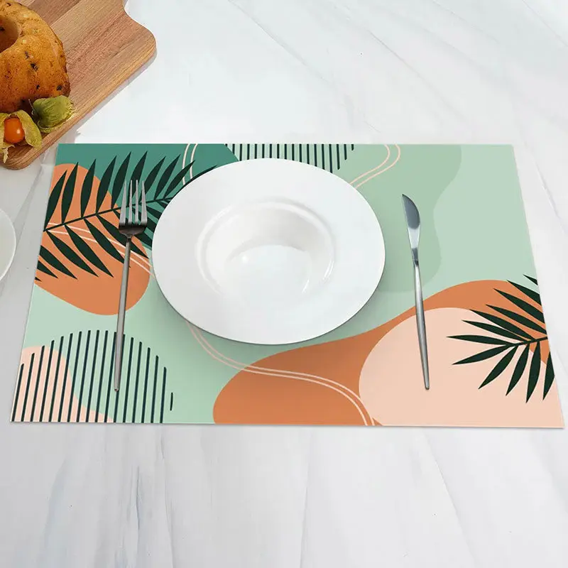 Abstract Green Leaf Lines Orange Set Of 4 Placemats - Aperturee