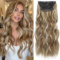 MAQUIUAGE Clip in Synthetic Hair Extensions for Women Long Wavy 4PCS Thick Hairpieces Black Fiber Double Weft Natural Hair Ex...