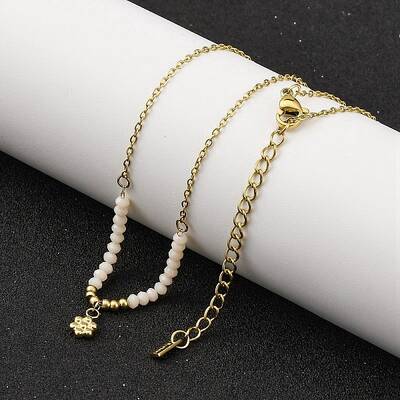 Ion Plating(IP) 304 Stainless Steel & Glass Flower Pendant Necklaces for Women