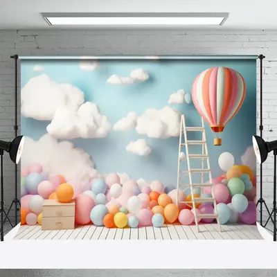 Cloud Wall Colored Ball Birthday Cake Smash Backdrop - Aperturee
