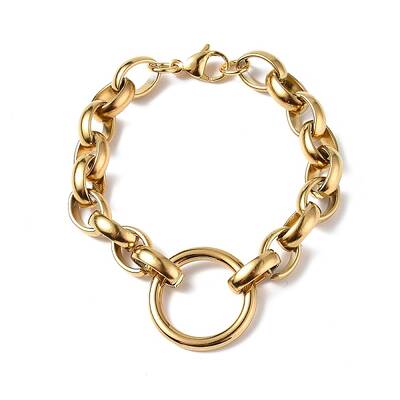 PVD Vacuum Plating 304 Stainless Steel Ring & Oval Link Chain Bracelets for Women Men