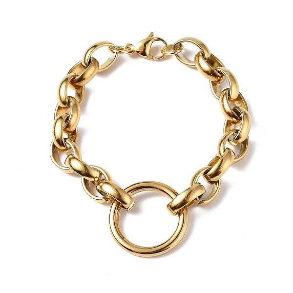 PVD Vacuum Plating 304 Stainless Steel Ring & Oval Link Chain Bracelets for Women Men