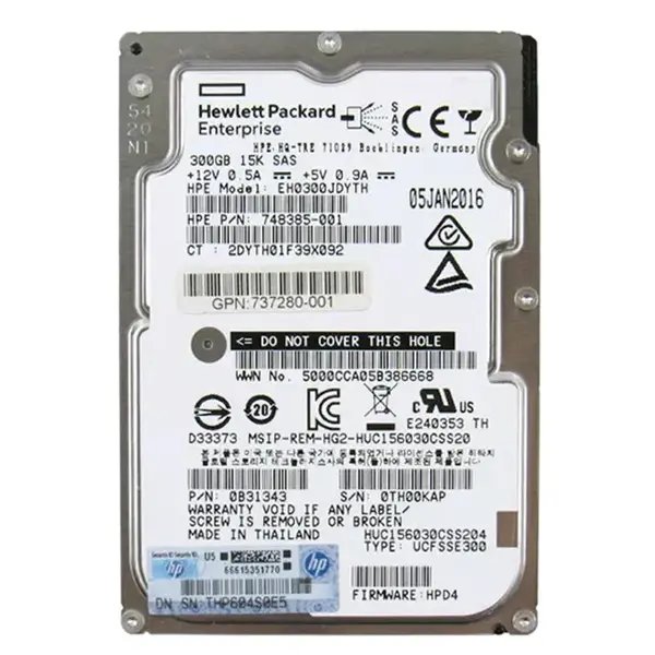 748385-001-SC HP 300GB 15000RPM SAS 12Gb/s 2.5-Inch 128MB Cache Hot Swap Hard Drive