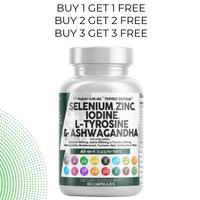 BOGO OFFER - Selenium 300mcg Zinc Iodine 500mcg L Tyrosine 500mg Ashwagandha - Thyroid Support Supplement for Women and Men w...