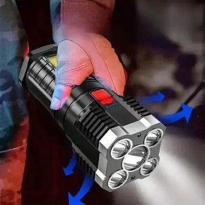 Waterproof LED Bright Flashlight with Battery Display, USB Rechargeable & Multi-function Long-range Spotlight for Outdoor