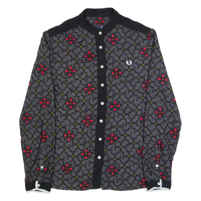 FRED PERRY Womens Printed Shirt Grey Long Sleeve Crazy Pattern UK 10